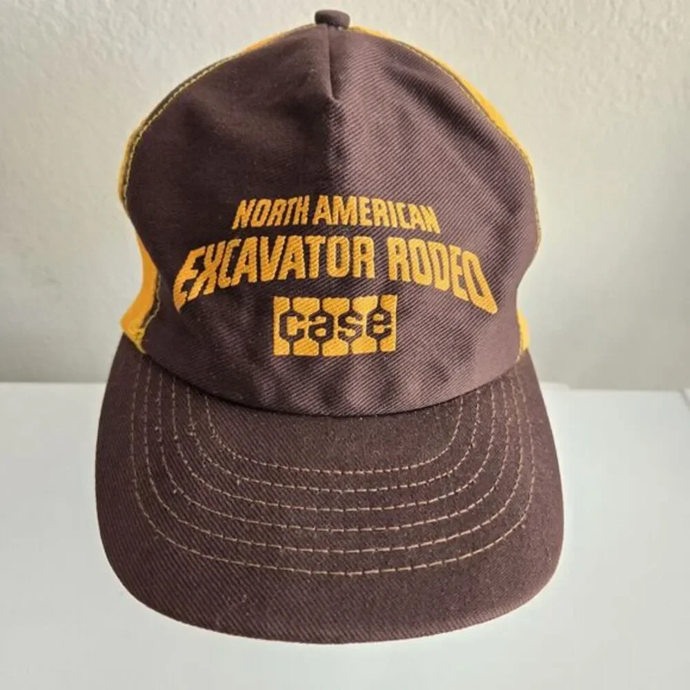 Vintage Case North American Excavator Rodeo Trucker Hat Snapback Cap‎ Brown Gold